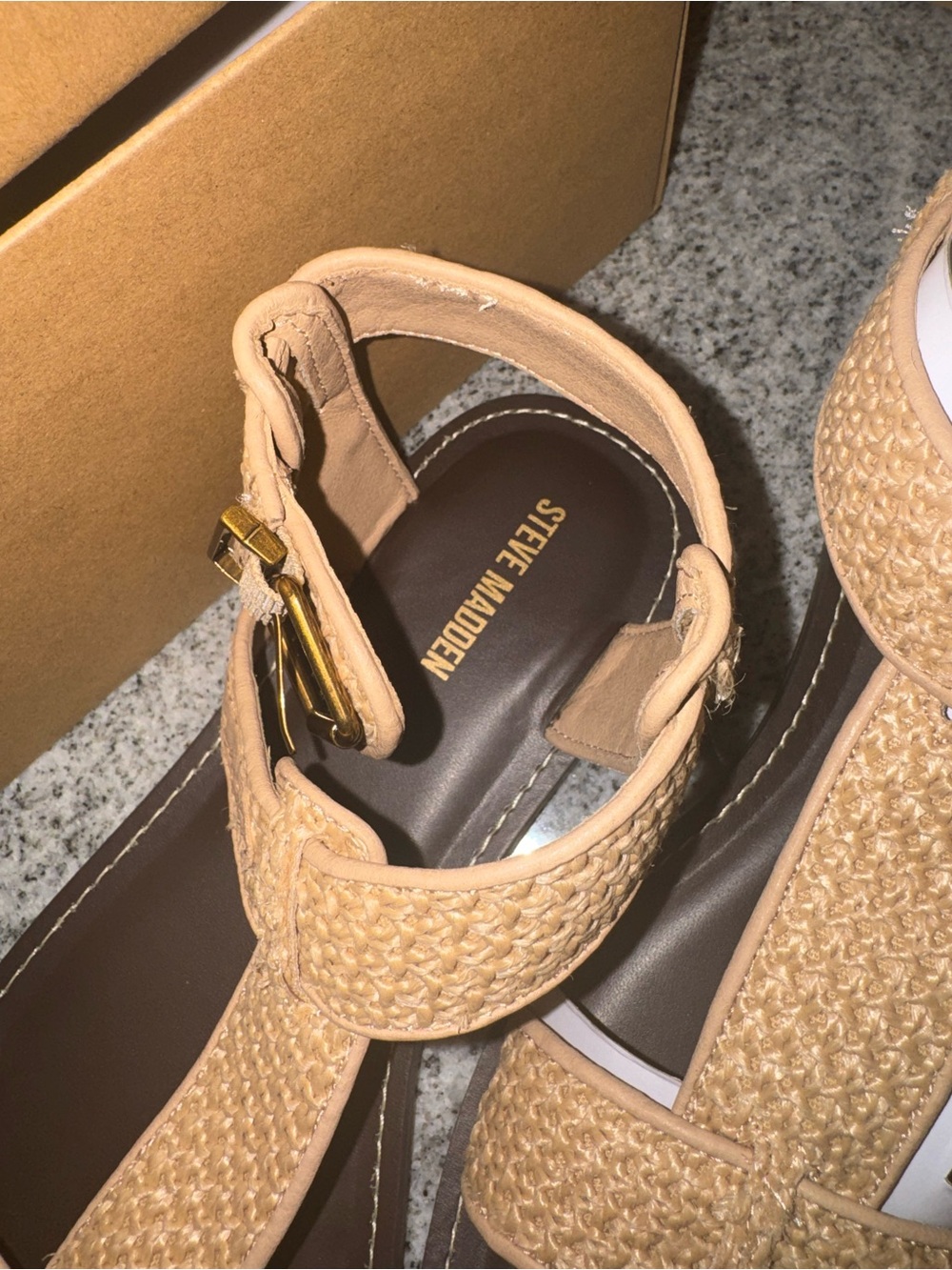 NWT Steve Madden Brazinn Woven Tan and Brown Strappy Sandals - Picture 4 of 7